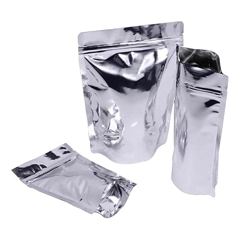 LAMINATED STAND-UP POUCH WITH ZIPPER - SHINY FINISH SILVER COLOR