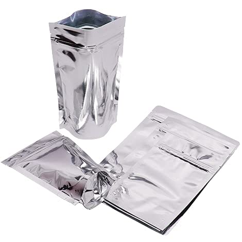 LAMINATED STAND-UP POUCH WITH ZIPPER - SHINY FINISH SILVER COLOR