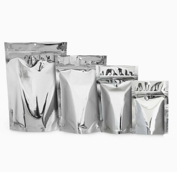 LAMINATED STAND-UP POUCH WITH ZIPPER - SHINY FINISH SILVER COLOR