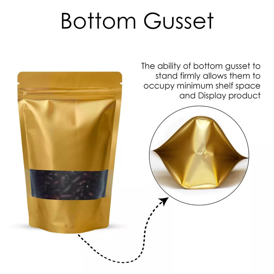 LAMINATED STAND-UP POUCH WITH ZIPPER - MATT FINISH GOLDEN COLOR